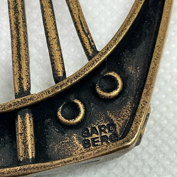 Signed Gard Berg Viking Longship Necklace Scandinavian Brutalist Bronze 1970s - Picture 7 of 12